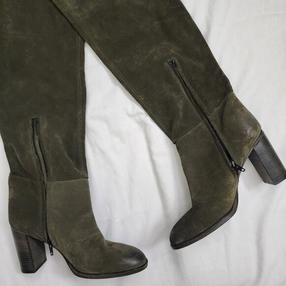 NEW Free People Dakota Moss Green Suede Leather Heeled Tall Slouchy Boots - Picture 5 of 11